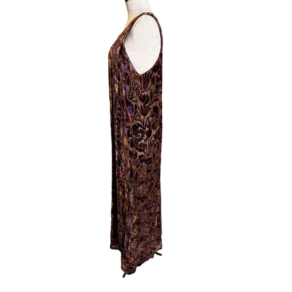 Shiba 1990s Womens Shawl Dress Size Large Brown Purple Burnout Silk Velvet Party - Picture 10 of 16